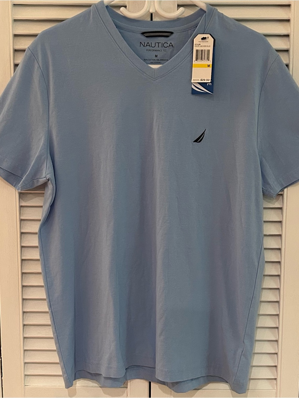 Nautica Men's Light Blue V-Neck Short Sleeve Polo Tee